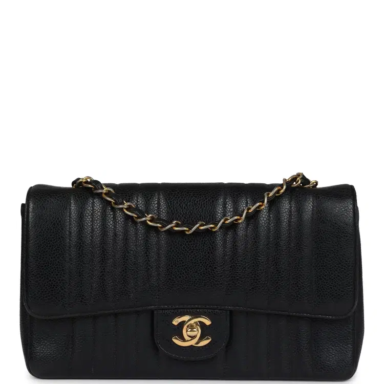 Vintage Chanel Medium Vertical Flap Bag Black Caviar Gold Hardware-Hover-Image