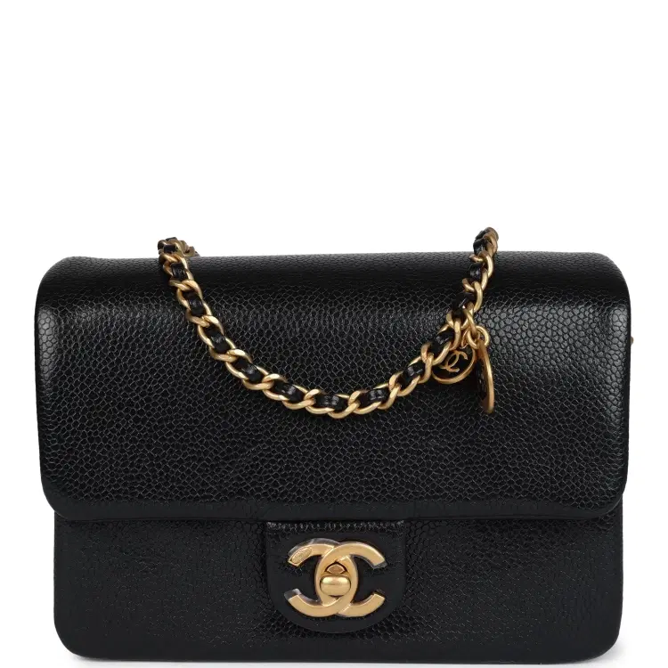 Chanel Mini Flap Bag Black Shiny Caviar Brushed Gold Hardware-Hover-Image