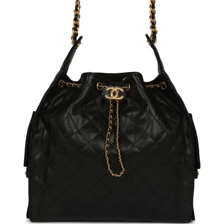 Chanel Medium 25 Hobo Bag Black Caviar Antique Gold Hardware-Hover-Image