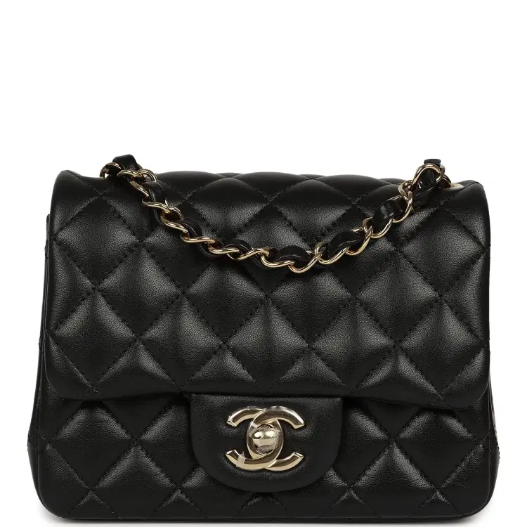Chanel Mini Classic Square Flap Bag Black Lambskin Light Gold Hardware-Hover-Image