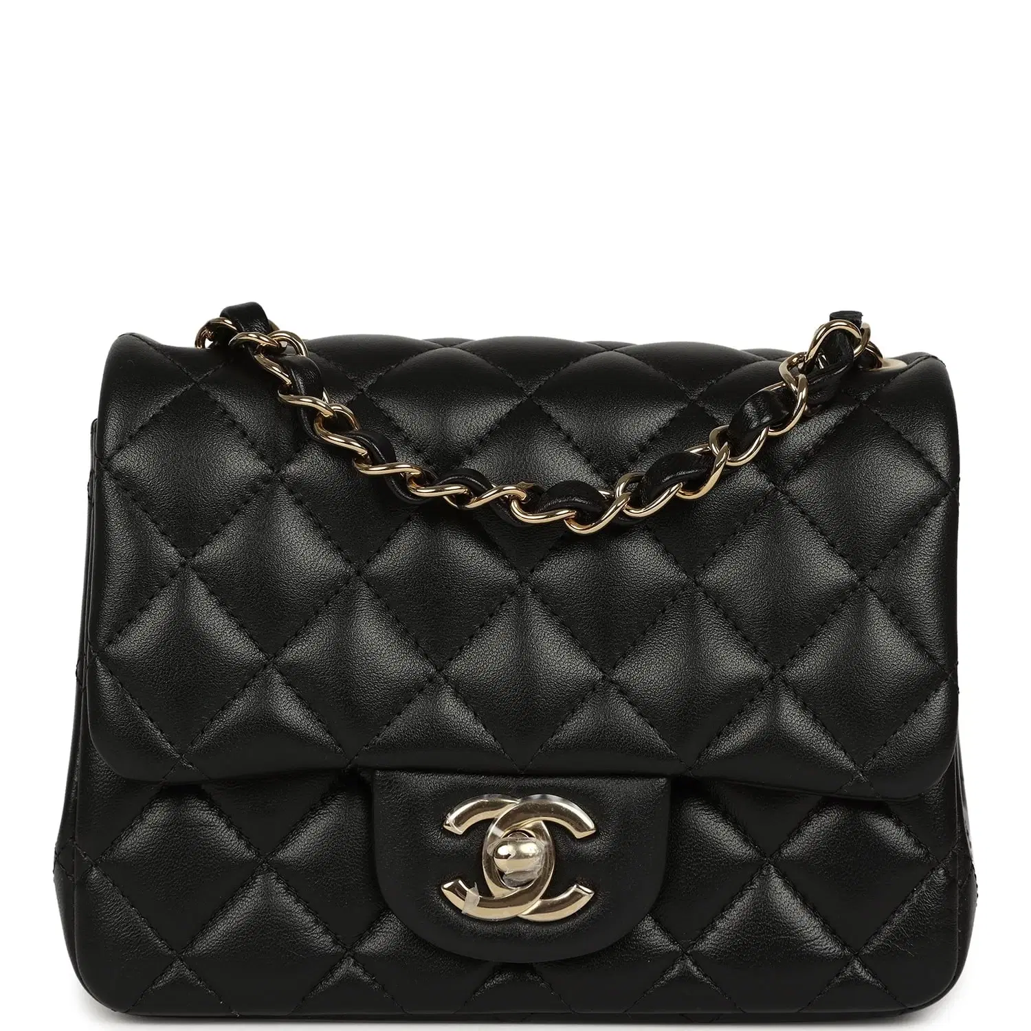 Chanel Mini Classic Square Flap Bag Black Lambskin Light Gold Hardware