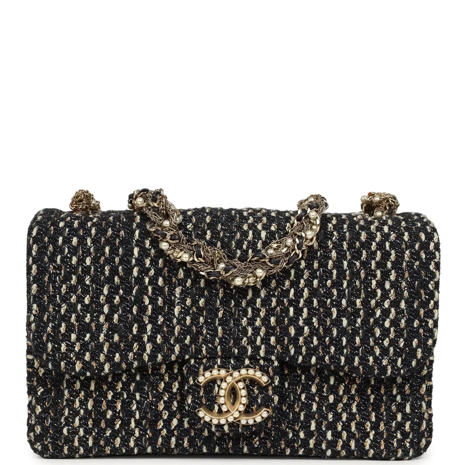 Chanel Small Westminster Pearl Flap Bag Black, Gold, White Tweed Brushed Gold Hardware