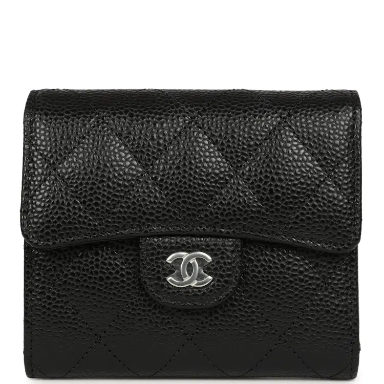 Chanel Small Classic Flap Wallet Black Shiny Caviar Silver Hardware-Hover-Image