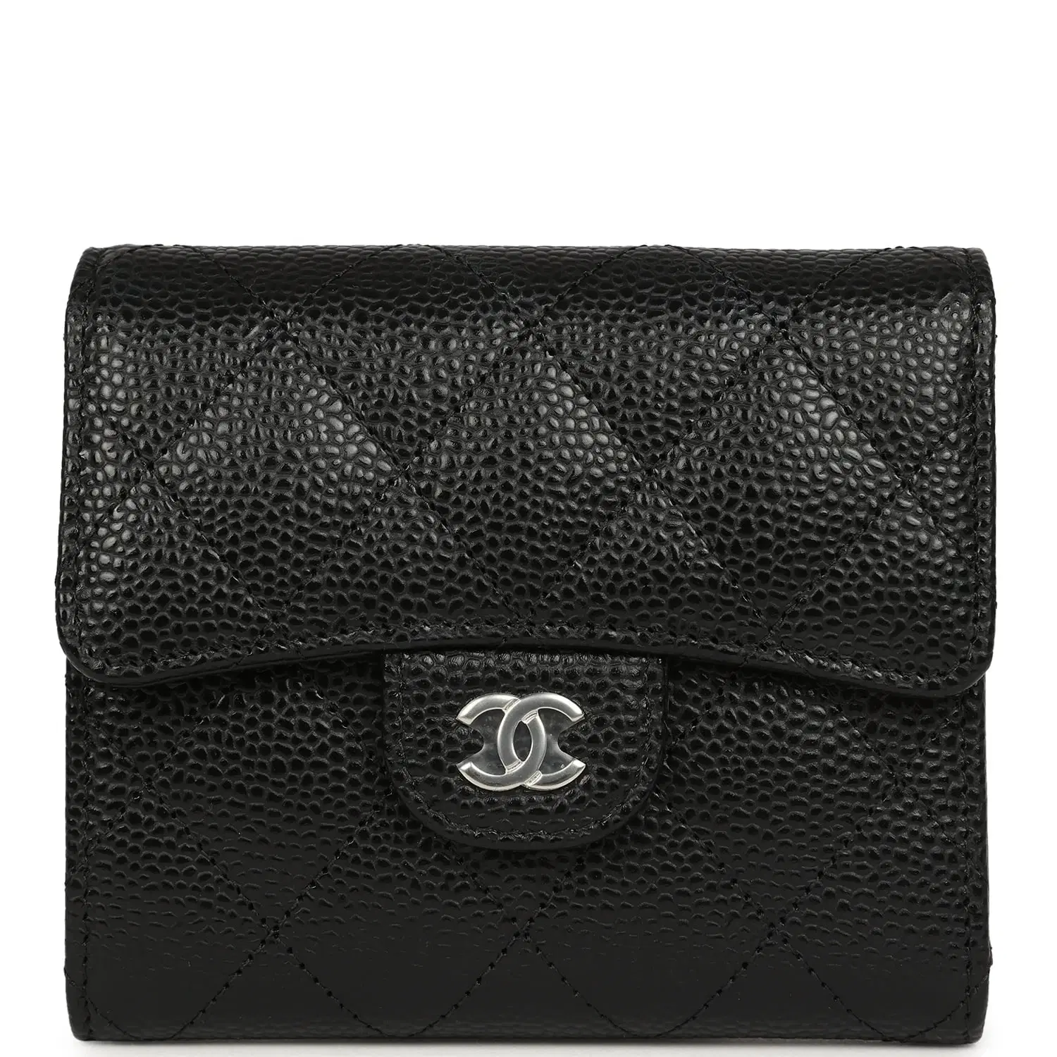Chanel Small Classic Flap Wallet Black Shiny Caviar Silver Hardware