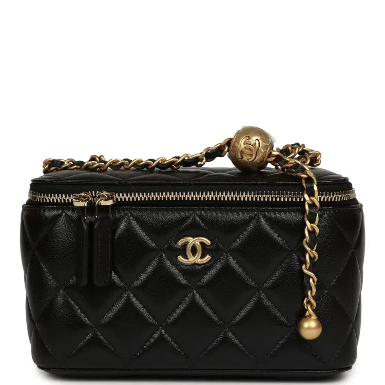 Chanel Small Pearl Crush Vanity Case Black Lambskin Brushed Gold Hardware-Hover-Image