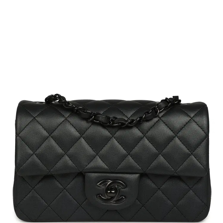Chanel Mini Classic Rectangular Flap Bag So Black Iridescent Lambskin Black Hardware-Hover-Image