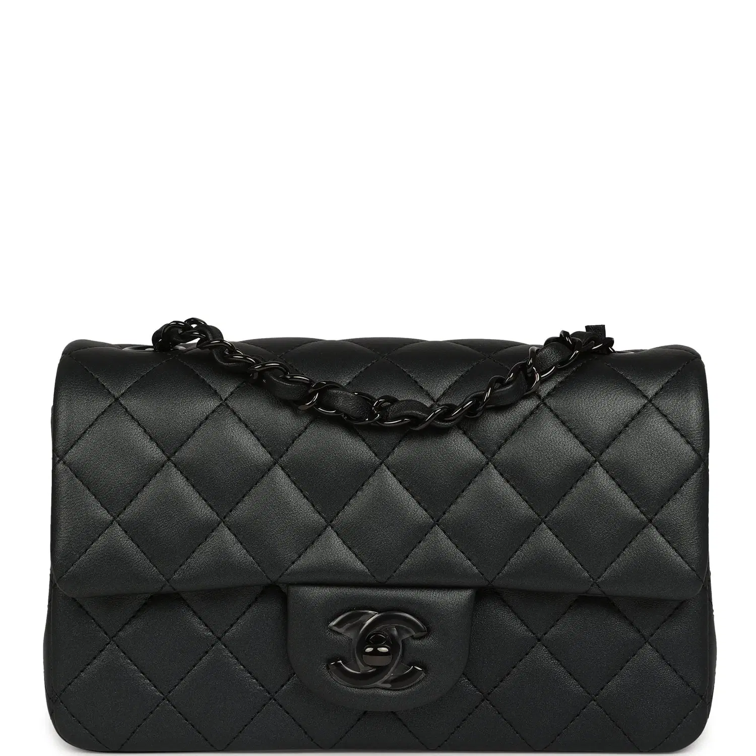 Chanel Mini Classic Rectangular Flap Bag So Black Iridescent Lambskin Black Hardware