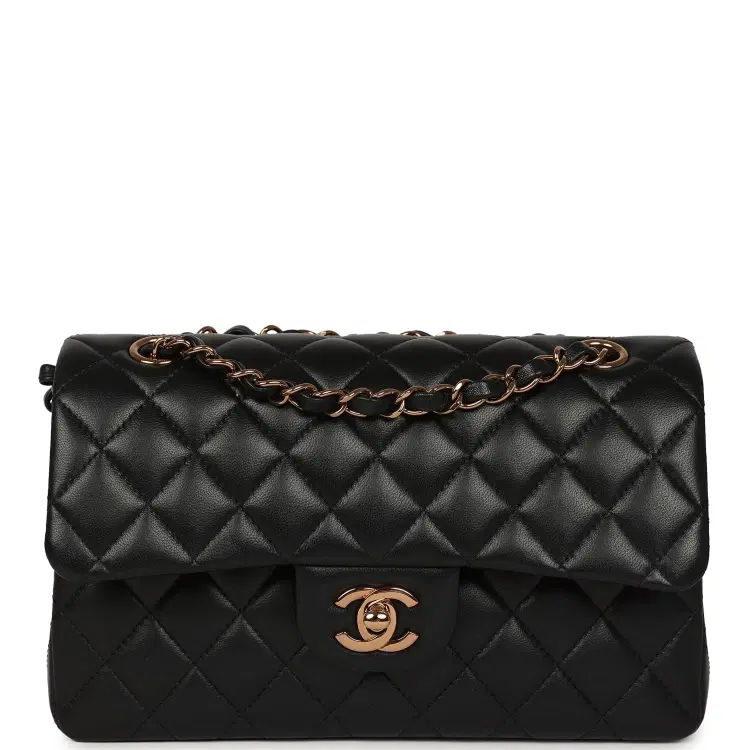 Chanel Small Classic Double Flap Bag Black Lambskin Rose Gold Hardware-Hover-Image