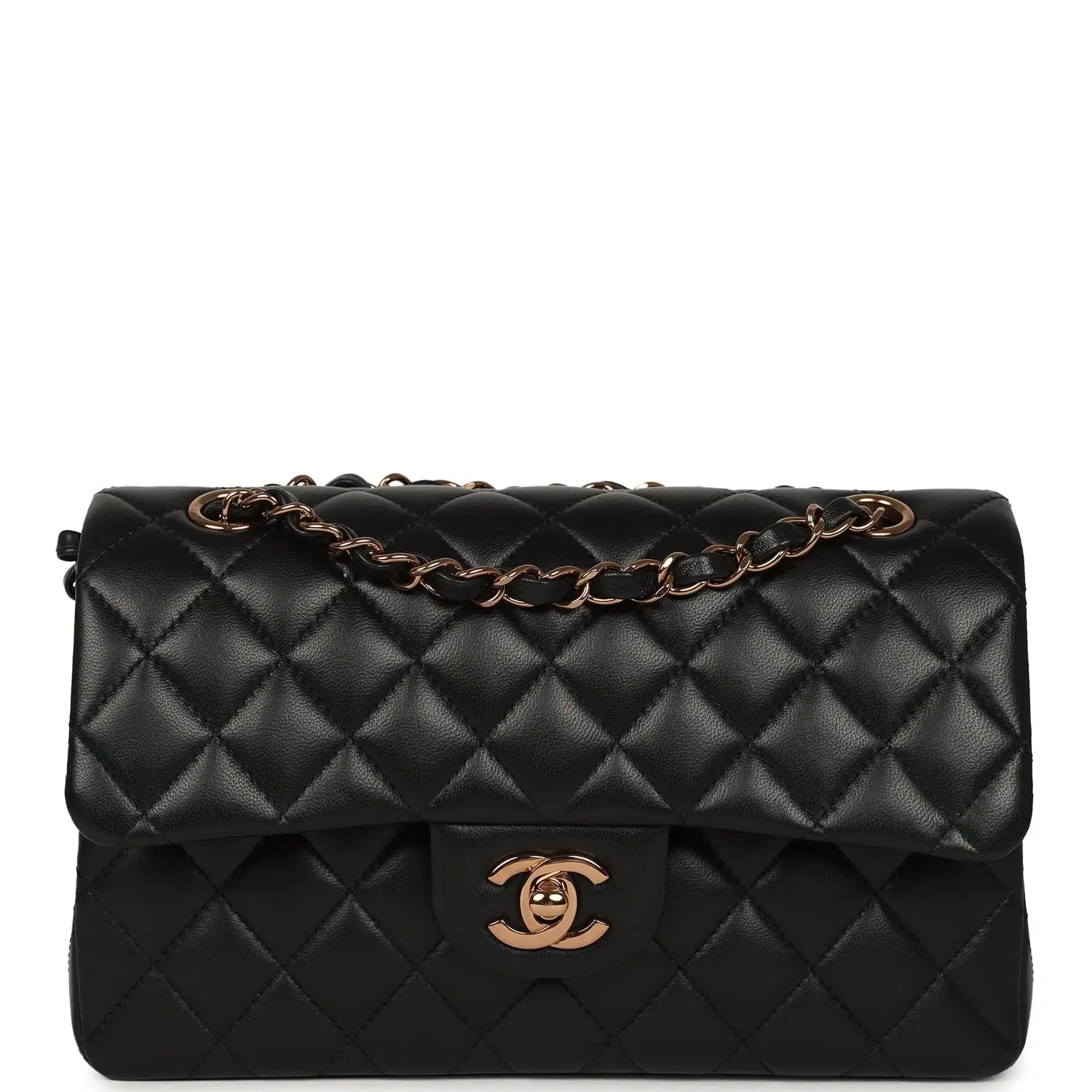 Chanel Small Classic Double Flap Bag Black Lambskin Rose Gold Hardware