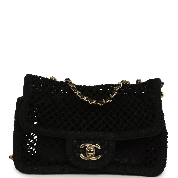 Chanel Small Coco Beach Macrame Flap Bag Black Mesh Gold Hardware-Hover-Image