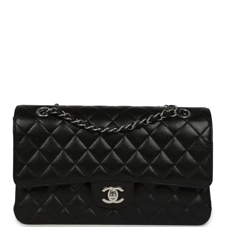 Pre-owned Chanel Medium Classic Double Flap Black Caviar Silver Hardware-Hover-Image