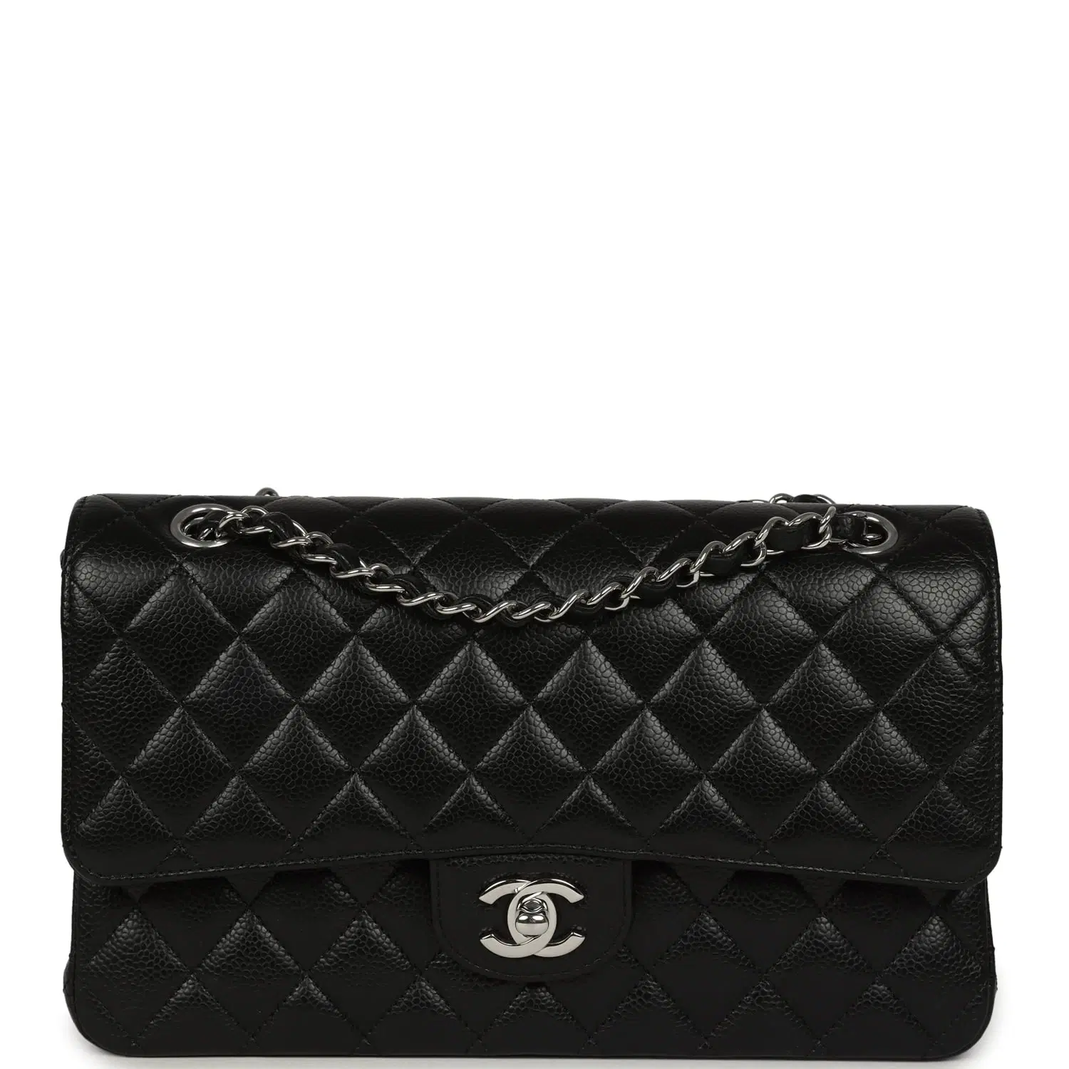 Pre-owned Chanel Medium Classic Double Flap Black Caviar Silver Hardware