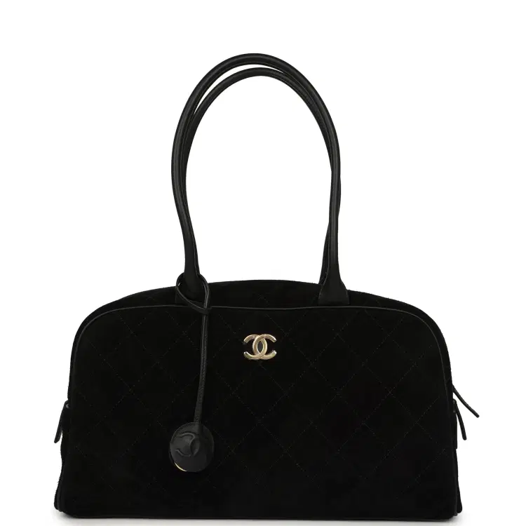 Chanel Large "Perfect Bowling" Bag Black Suede Gold Hardware-Hover-Image