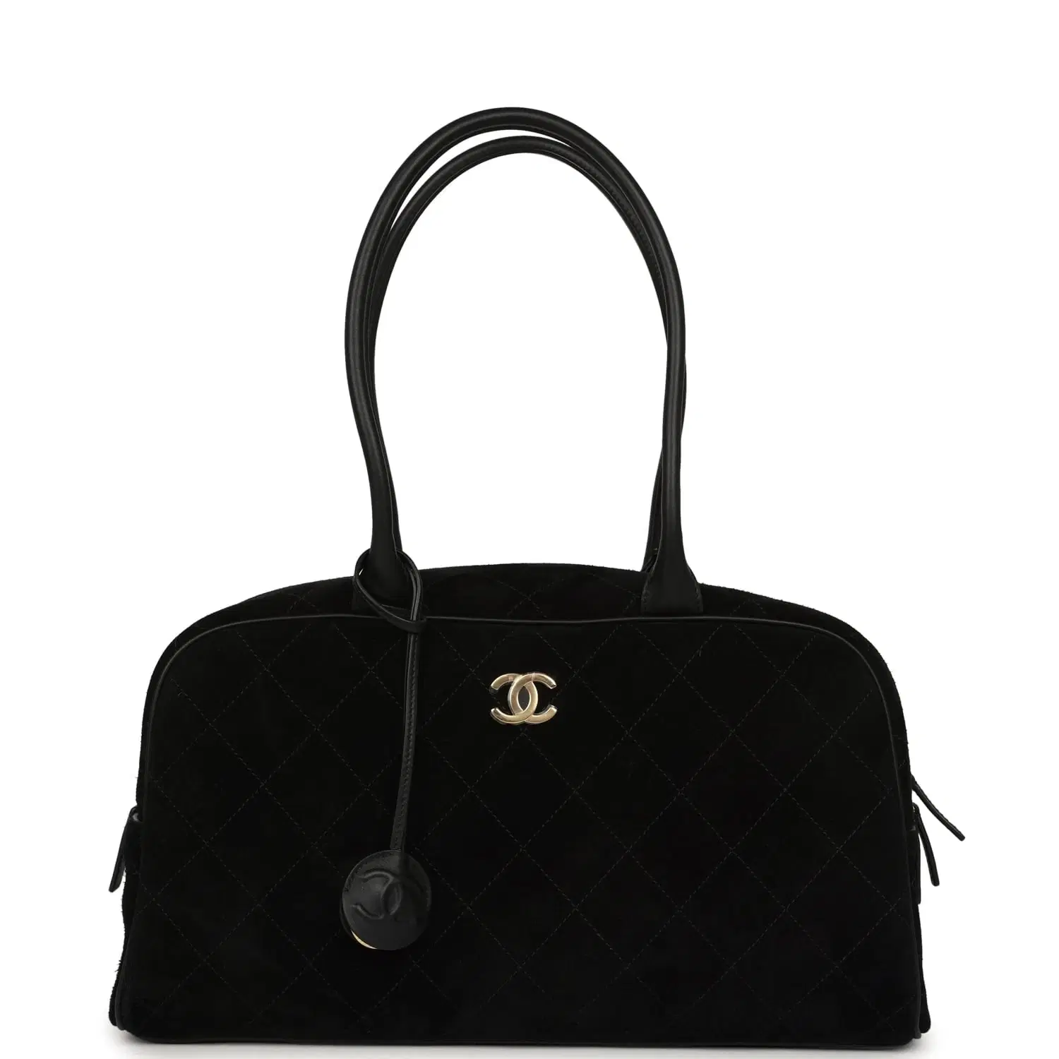 Chanel Large "Perfect Bowling" Bag Black Suede Gold Hardware