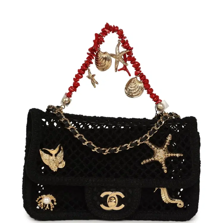 Chanel Small Coco Beach Macrame Charms Flap Bag Black Mesh Gold Hardware-Hover-Image