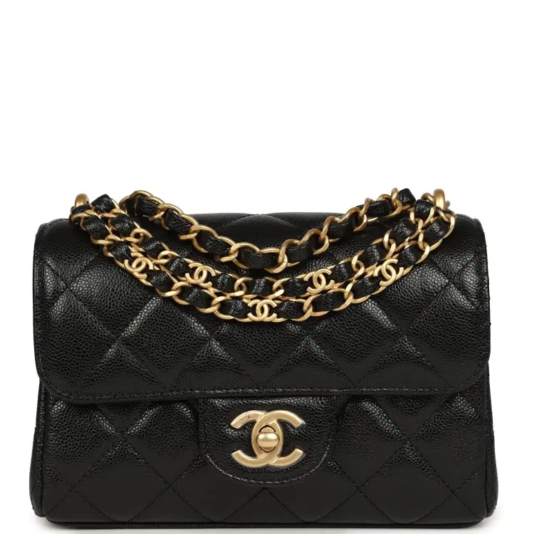 Chanel Mini "CC Vibe" Flap Bag Black Shiny Caviar Brushed Gold Hardware-Hover-Image