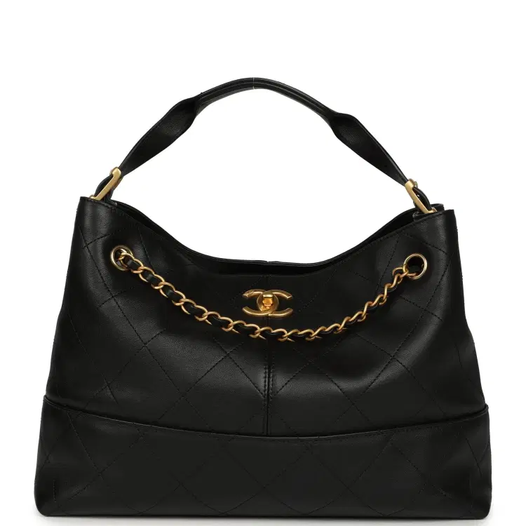 Chanel Small Coco Hobo Bag Black Calfskin Antique Gold Hardware-Hover-Image