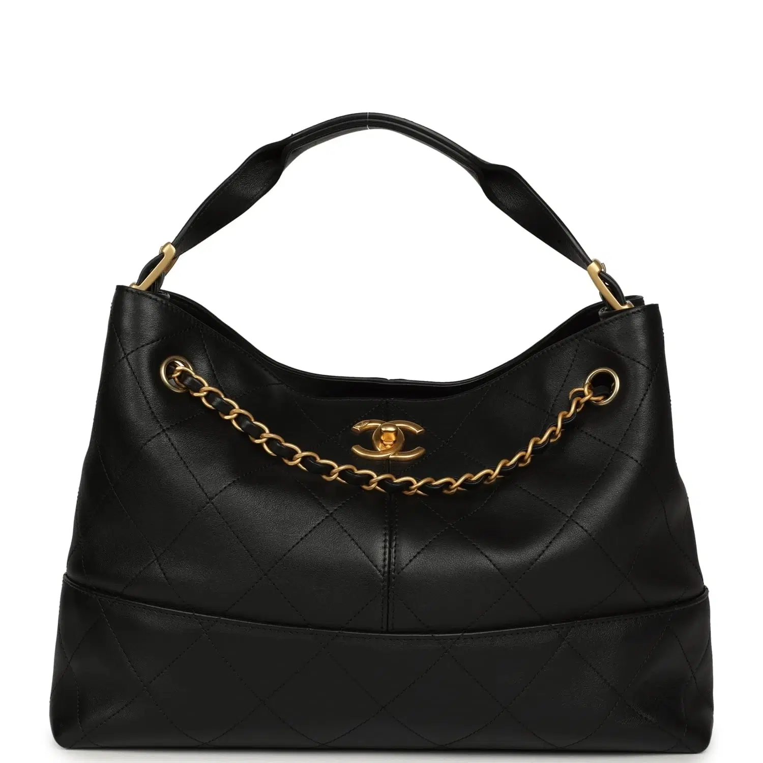 Chanel Small Coco Hobo Bag Black Calfskin Antique Gold Hardware