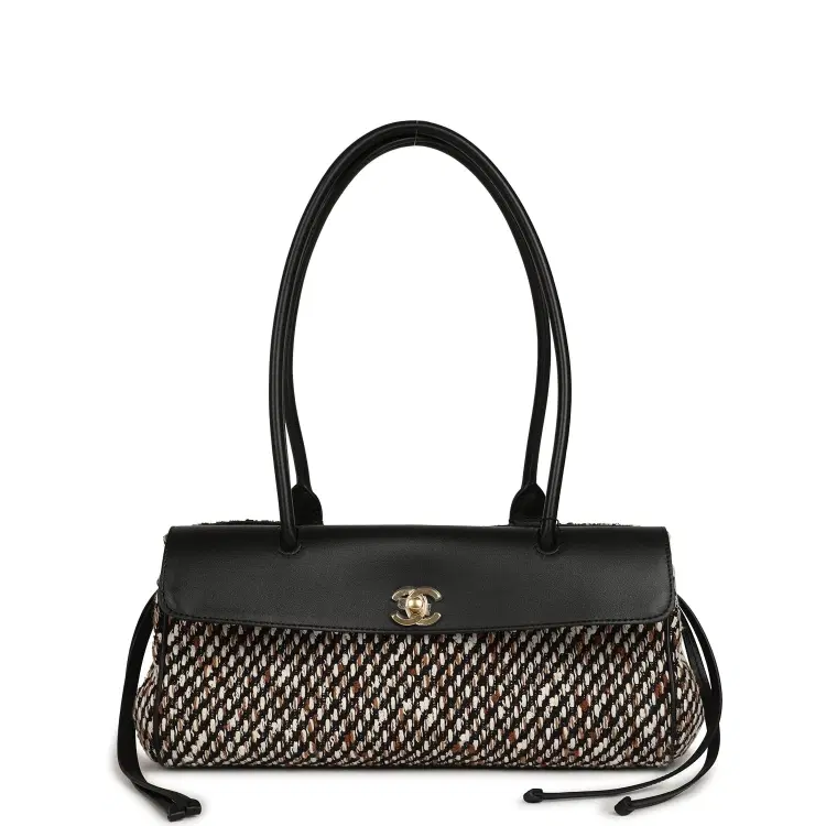 Chanel Small "Urban Essential" East West Shopping Tote Black Calfskin and Multi Tweed Gold Hardware-Hover-Image