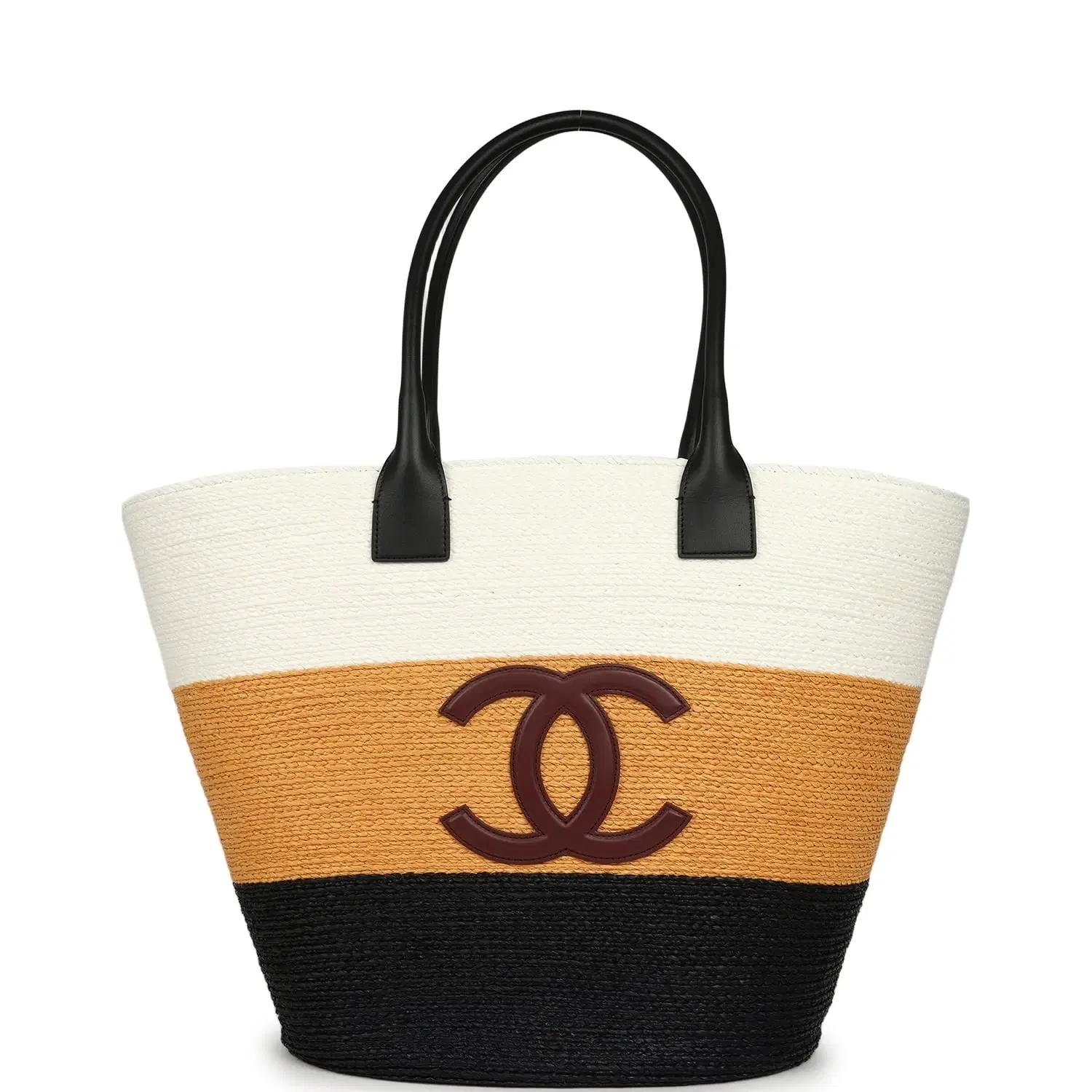 Chanel Maxi Coco Beach Small Shopping Bag White, Dark Beige, Black Raffia and Calfskin