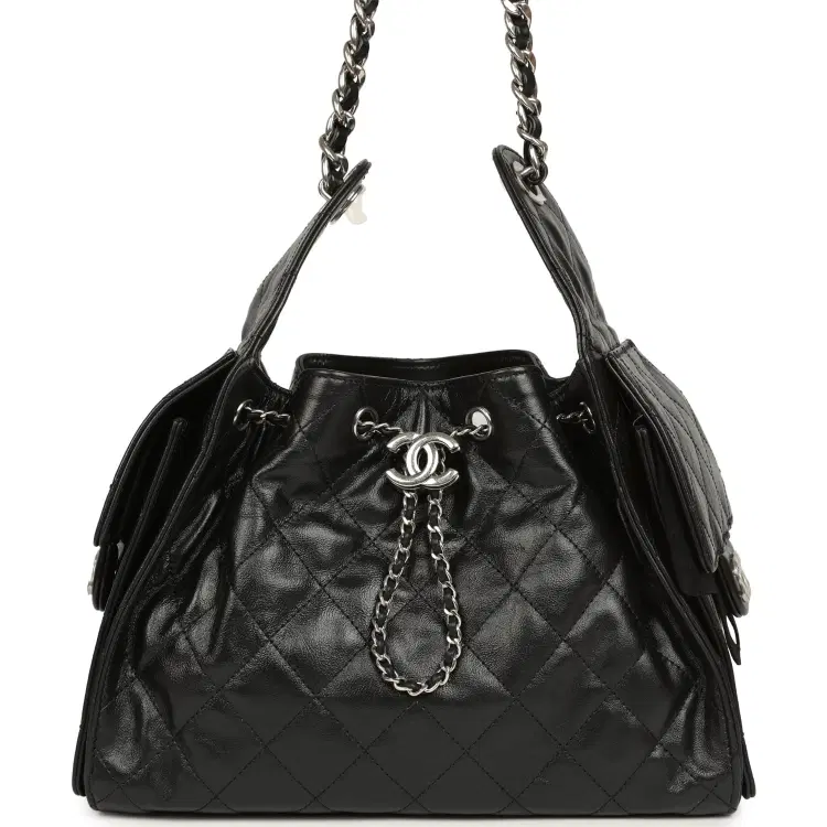 Chanel Small 25 Hobo Bag Black Shiny Aged Crumpled Calfskin Silver Hardware-Hover-Image