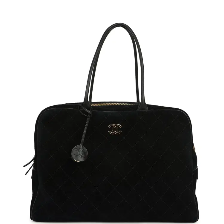 Chanel Maxi "Perfect Bowling" Bag Black Suede Gold Hardware-Hover-Image