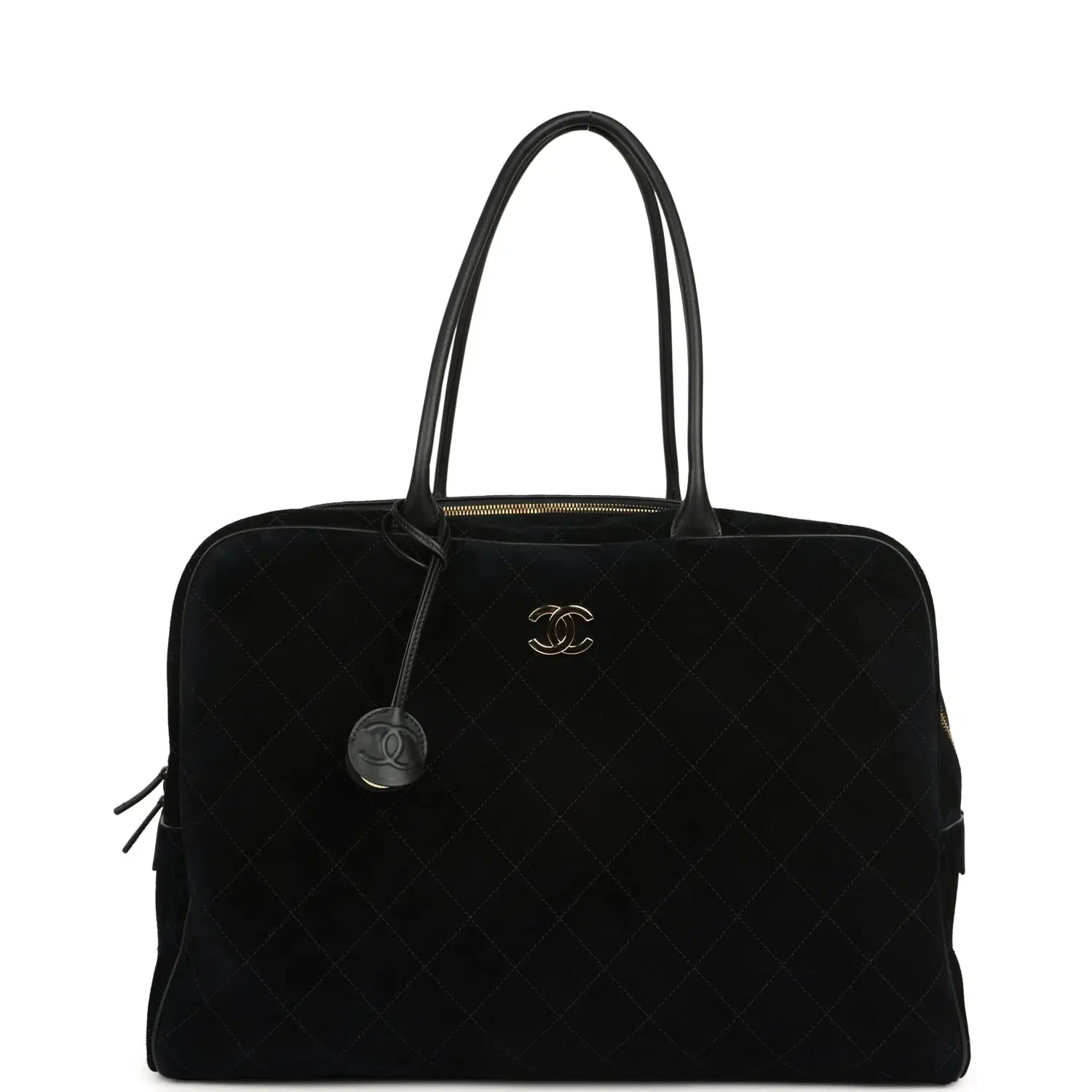 Chanel Maxi "Perfect Bowling" Bag Black Suede Gold Hardware