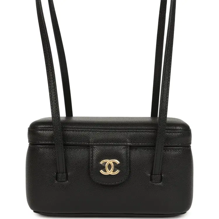 Chanel Preppy Coco Long Vanity with Straps Black Shiny Caviar Brushed Gold Hardware-Hover-Image