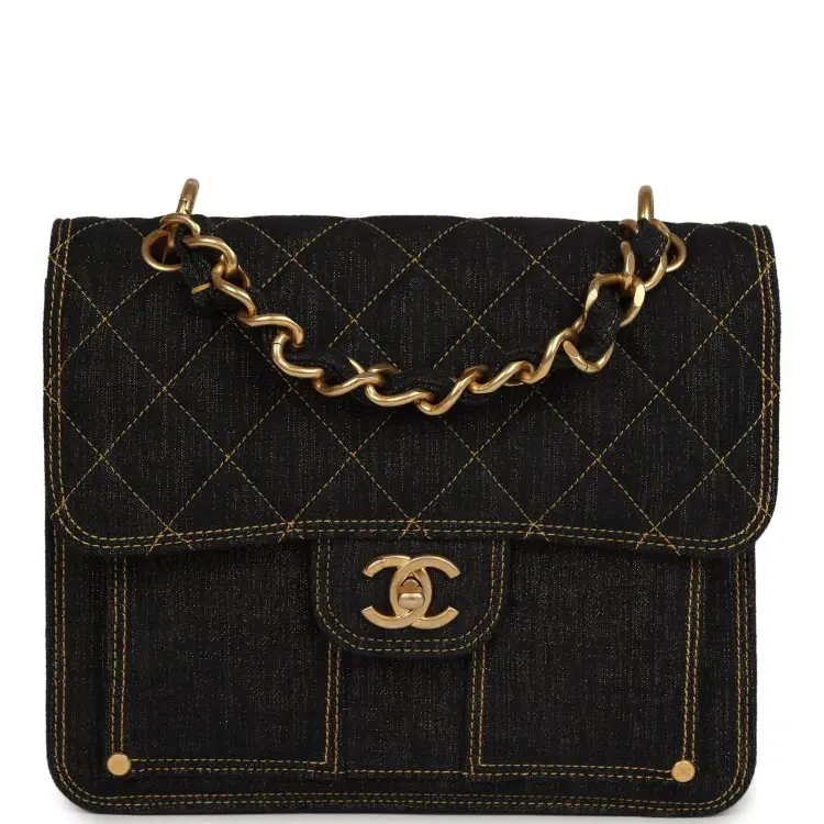 Chanel Double You Flap Backpack Black Denim Antique Gold Hardware-Hover-Image