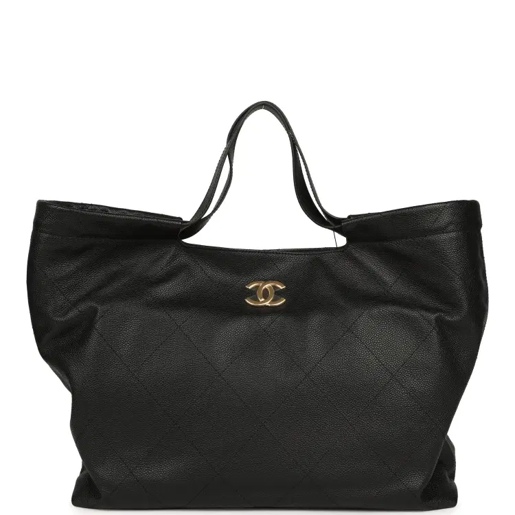 Chanel Maxi Coco Shopping Bag Black Caviar Brushed Gold Hardware-Hover-Image