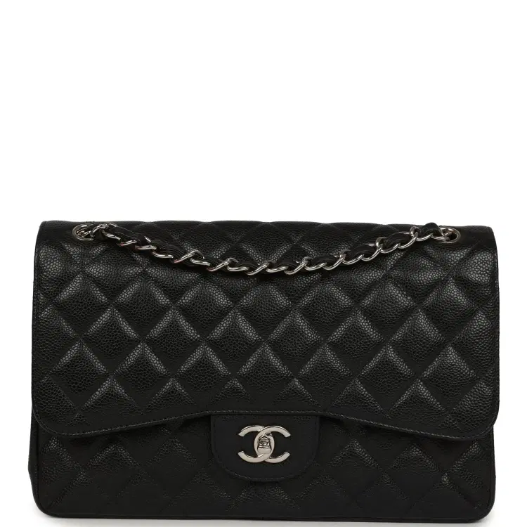 Pre-owned Chanel Jumbo Classic Double Flap Bag Black Caviar Silver Hardware-Hover-Image