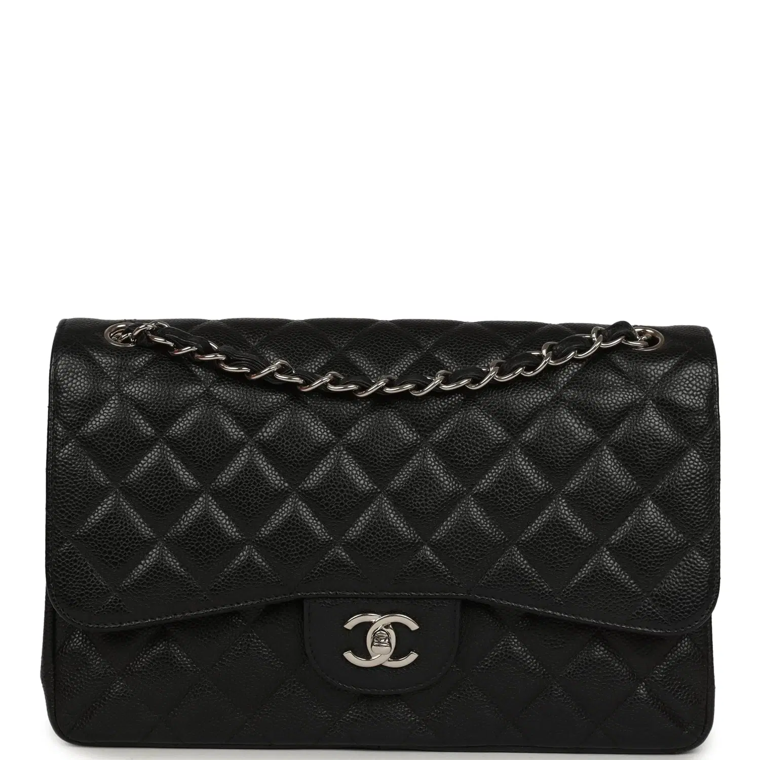 Pre-owned Chanel Jumbo Classic Double Flap Bag Black Caviar Silver Hardware