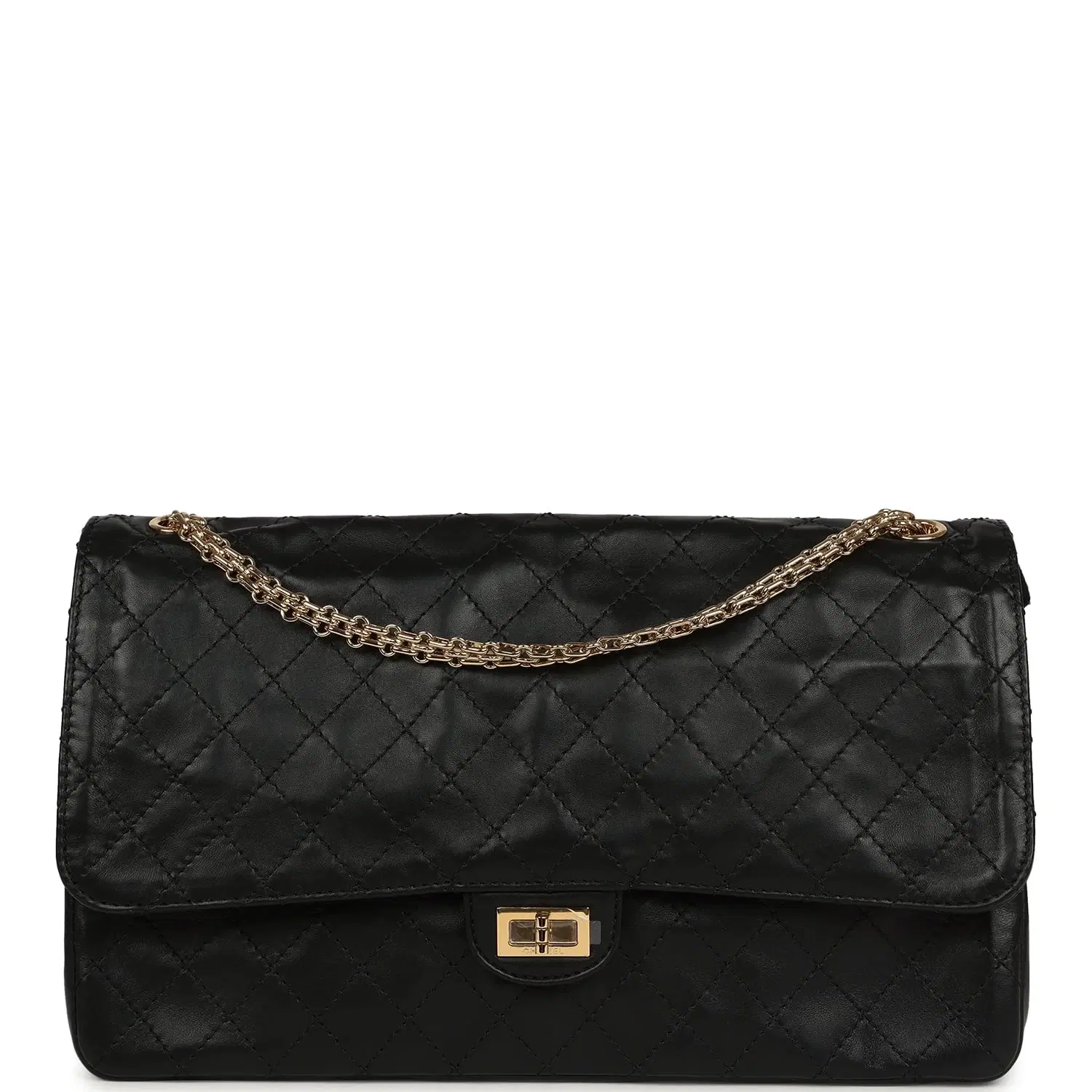 Chanel Maxi "Crush" Reissue 225 2.55 Double Flap Bag Black Lambskin Gold Hardware