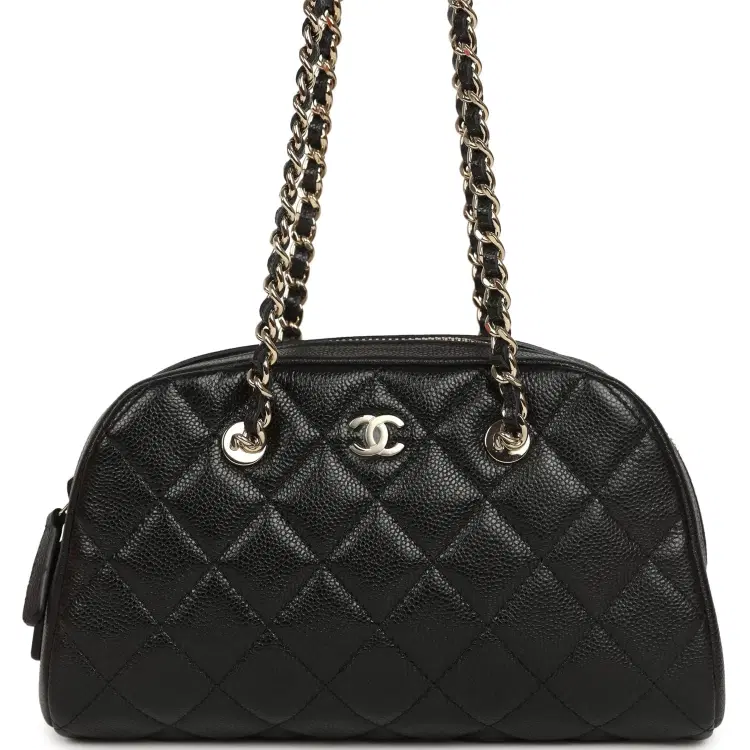 Chanel Mini Bowling Clutch with Chain Straps Black Shiny Caviar Light Gold Hardware-Hover-Image