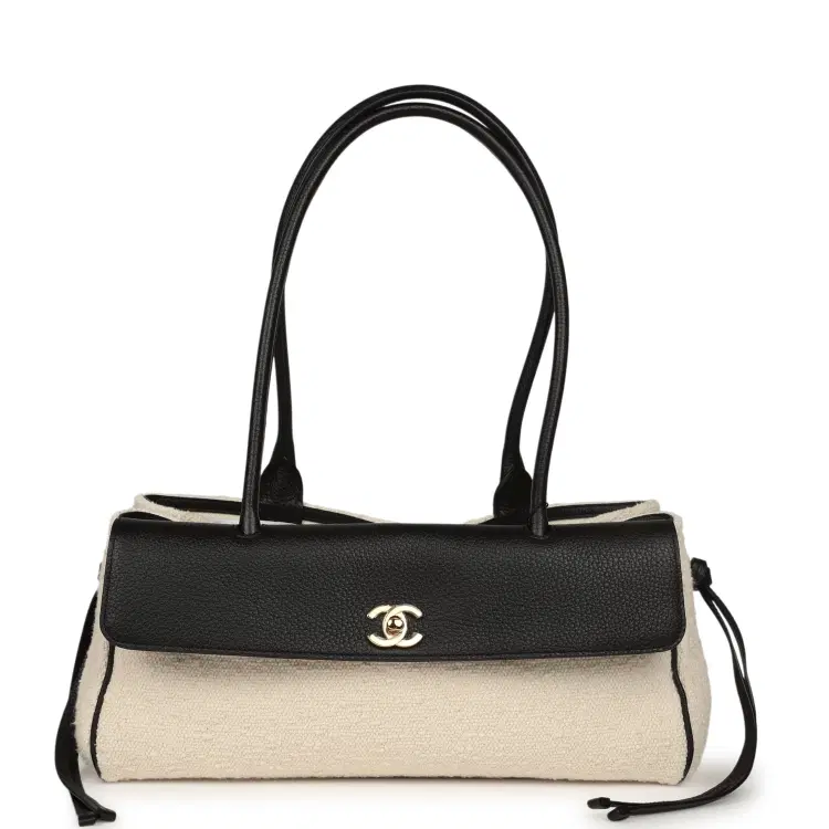 Chanel Small "Urban Essential" East West Shopping Tote Black Calfskin and White Tweed Boucle Gold Hardware-Hover-Image