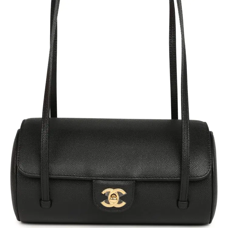 Chanel Preppy Coco Bowling Bag Black Shiny Caviar Brushed Gold Hardware-Hover-Image