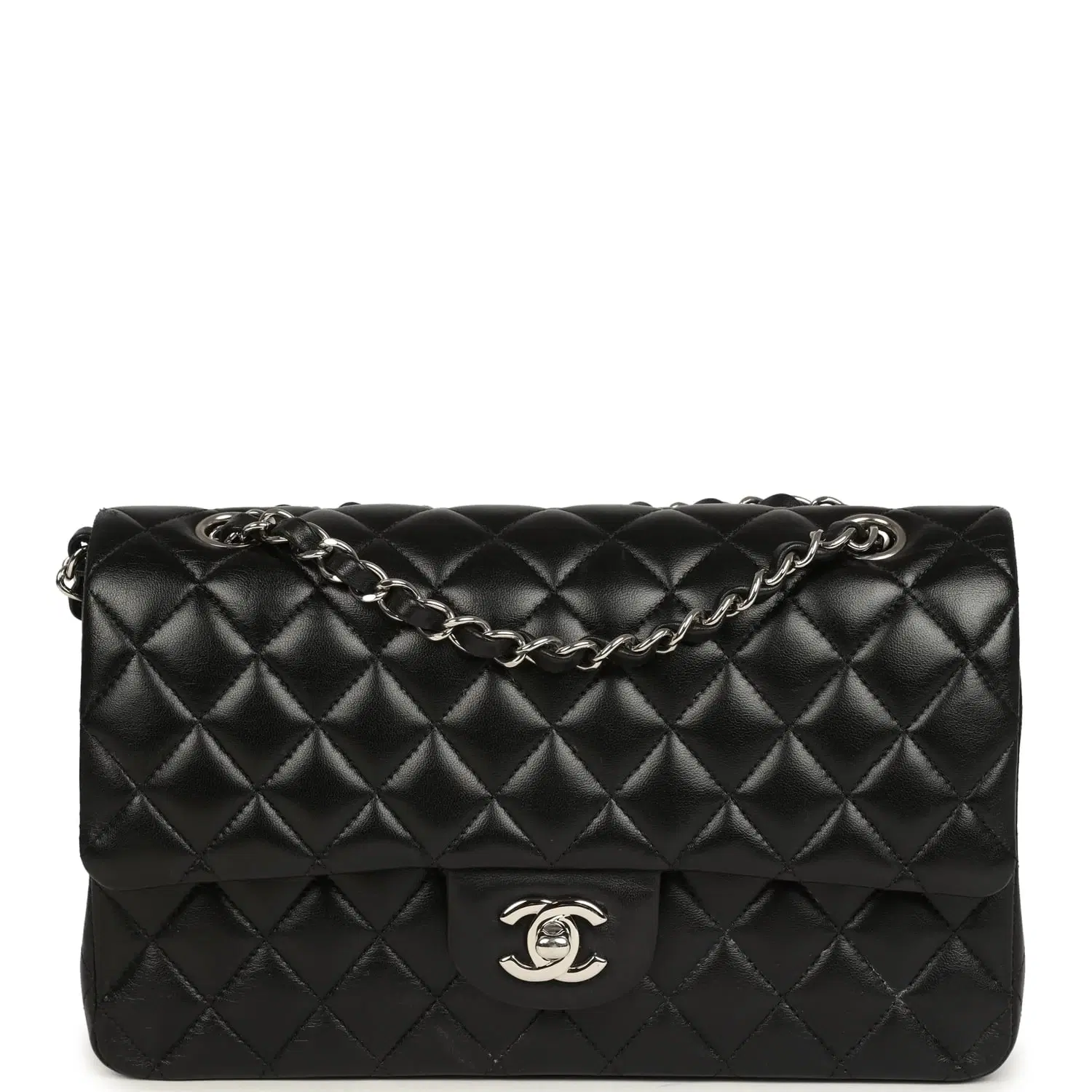 Pre-owned Chanel Medium Classic Double Flap Black Caviar Silver Hardware