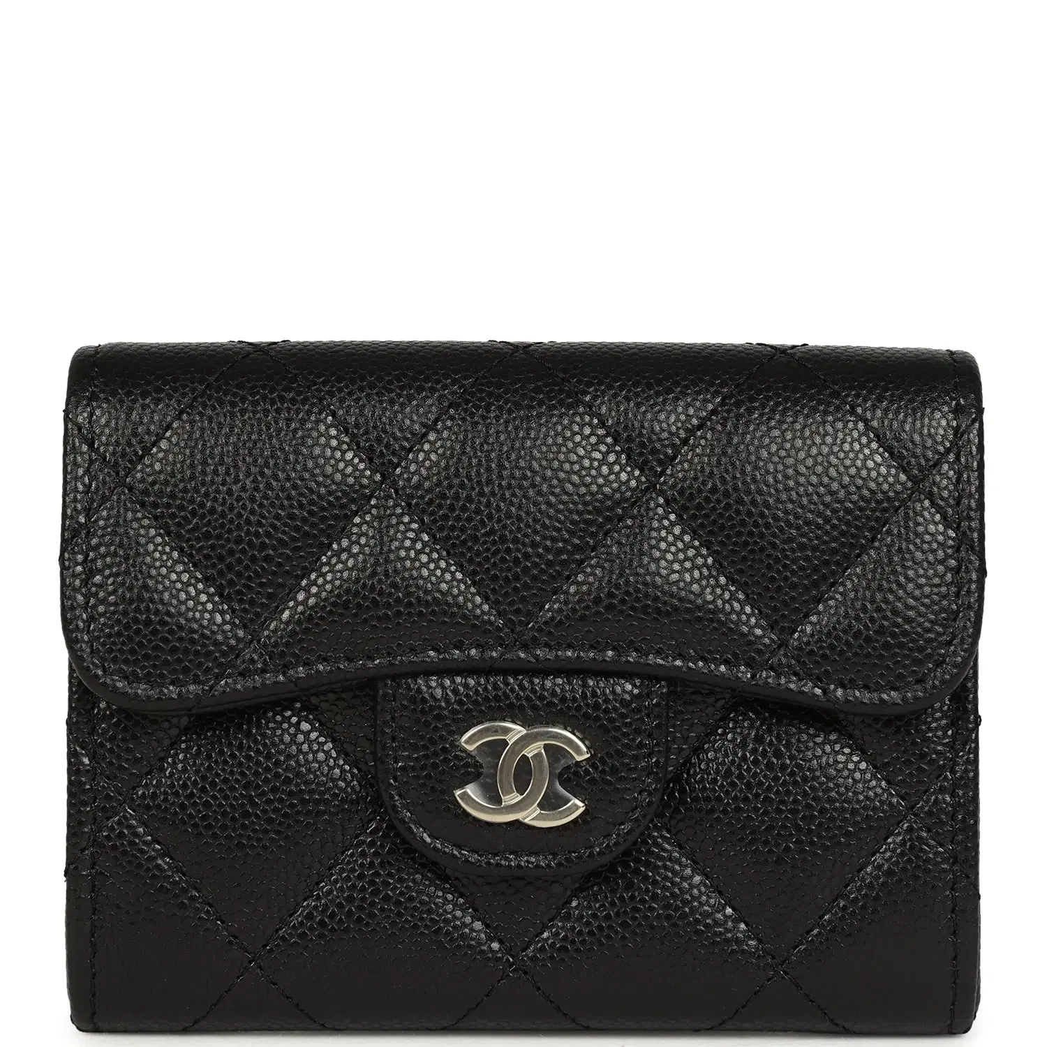 Chanel Classic Card Holder Wallet Black Shiny Caviar Light Gold Hardware