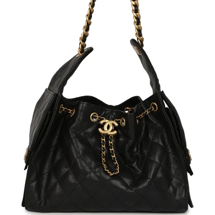 Pre-owned Chanel Small 25 Hobo Bag Black Caviar Antique Gold Hardware-Hover-Image