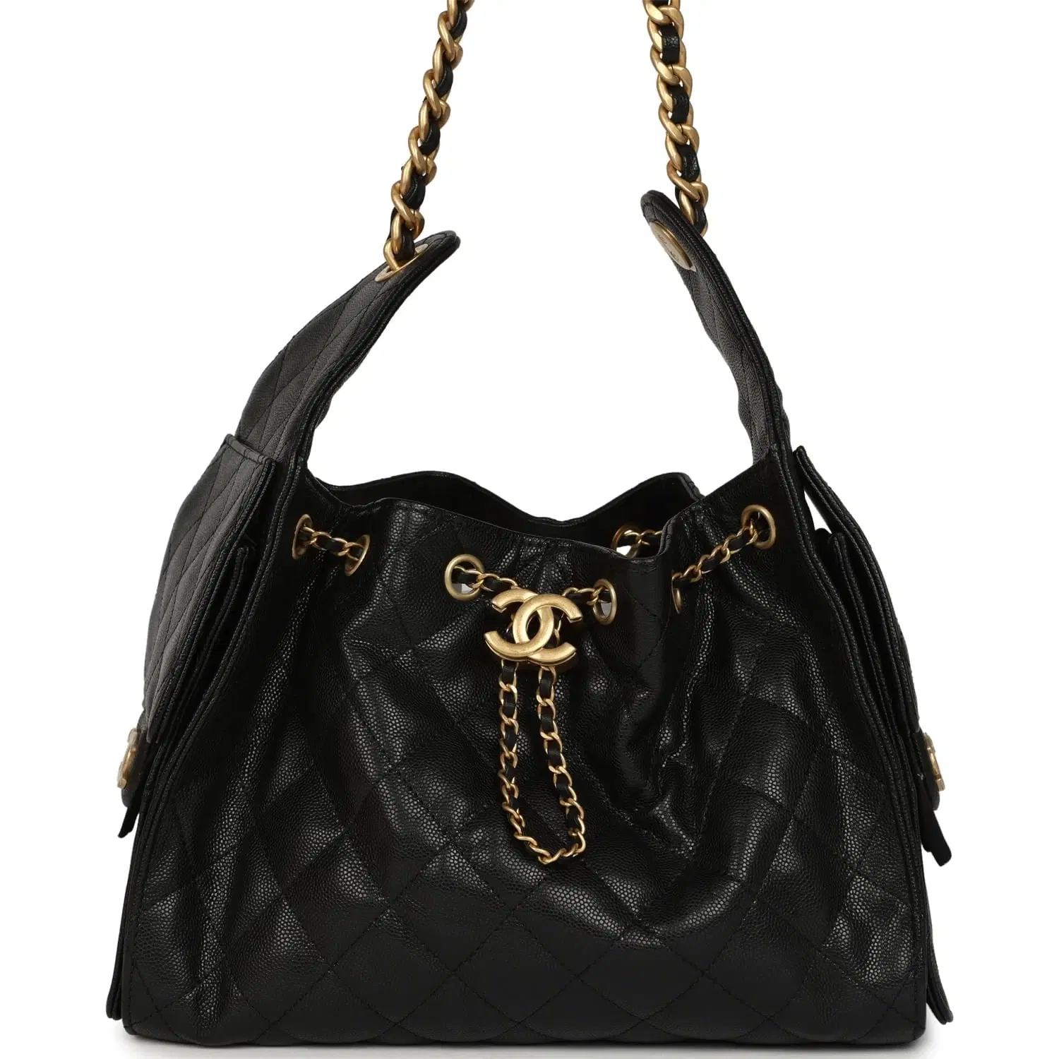 Pre-owned Chanel Small 25 Hobo Bag Black Caviar Antique Gold Hardware