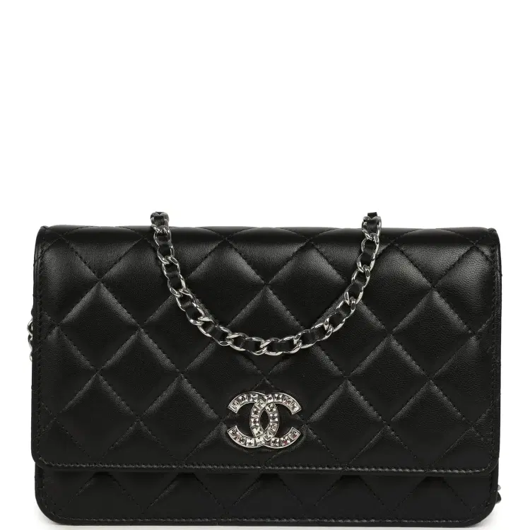 Chanel Wallet On Chain WOC Black Lamsbkin Silver Hardware-Hover-Image