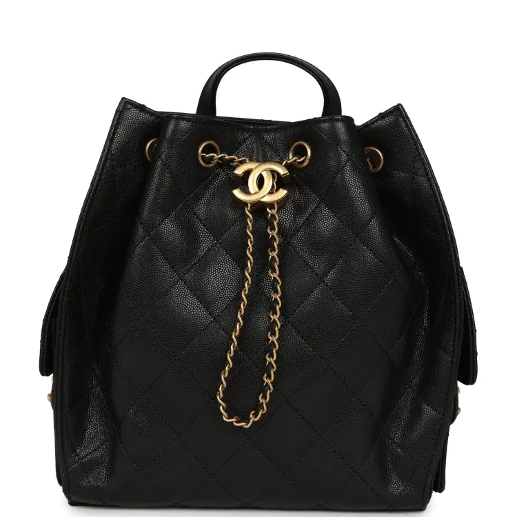 Pre-owned Chanel Small 25 Hobo Backpack Black Caviar Antique Gold Hardware-Hover-Image