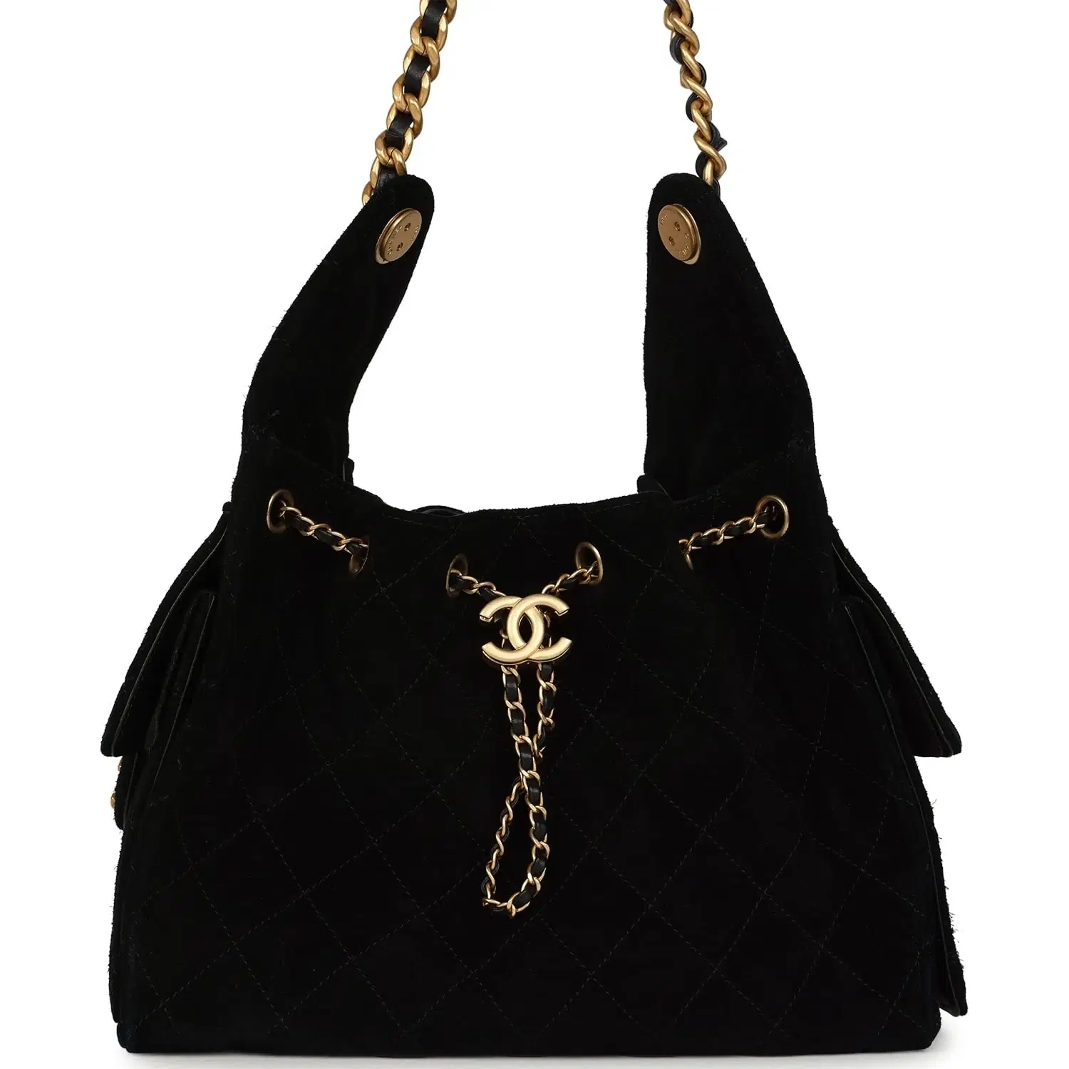 Pre-owned Chanel Small 25 Hobo Bag Black Suede Antique Gold Hardware