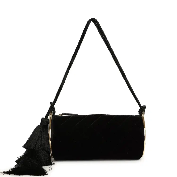 Chanel Tassel Barrel Bag Black Velvet Gold Hardware-Hover-Image