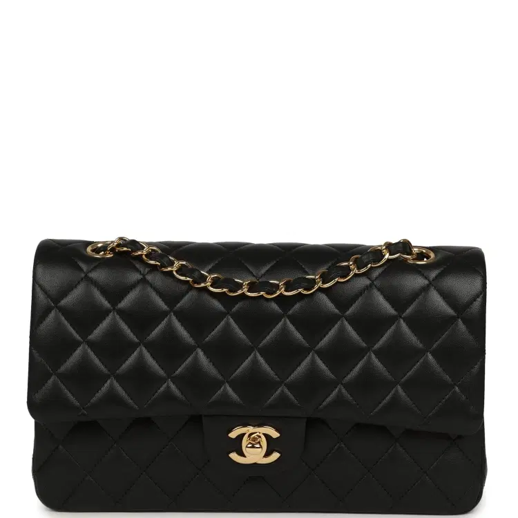 Pre-owned Chanel Medium Classic Double Flap Bag Black Lambskin Gold Hardware-Hover-Image