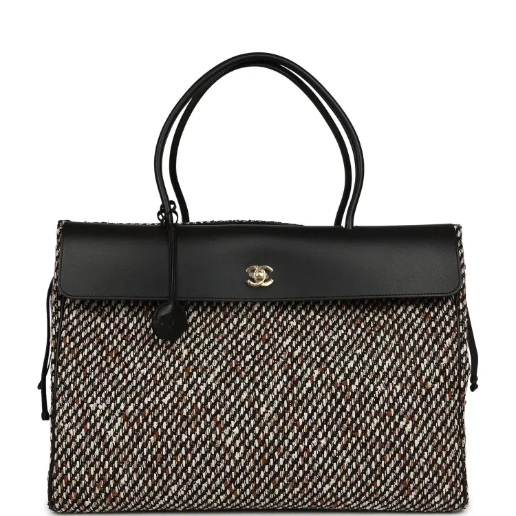 Chanel XXL "Urban Essential" Shopping Tote Black Calfskin and Multi Tweed Gold Hardware-Hover-Image