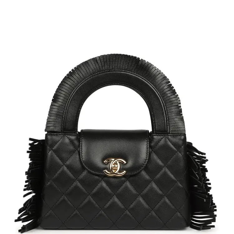 Chanel Small Fringe Kelly Black Lambskin Gold Hardware-Hover-Image