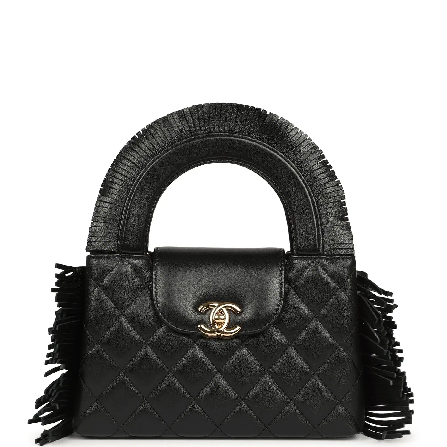 Chanel Small Fringe Kelly Black Lambskin Gold Hardware