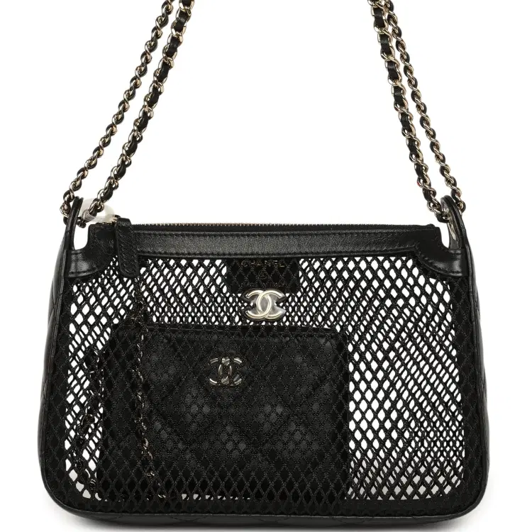 Chanel Clutch with Chain Black Mesh, Shiny Lambskin Gold Hardware-Hover-Image