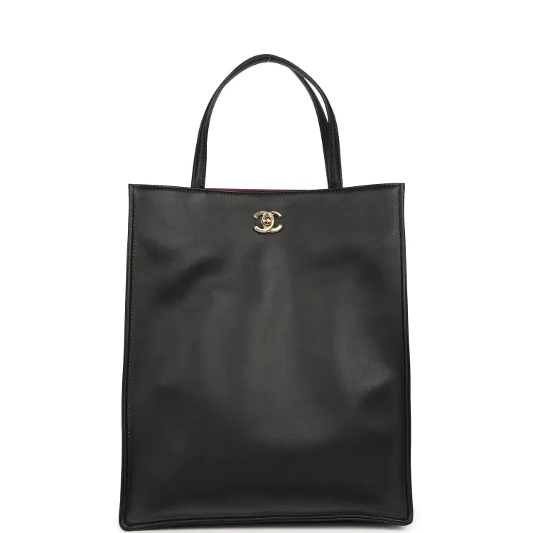 Chanel Small "Grocery Bag" with Chain Black Calfskin Gold Hardware-Hover-Image